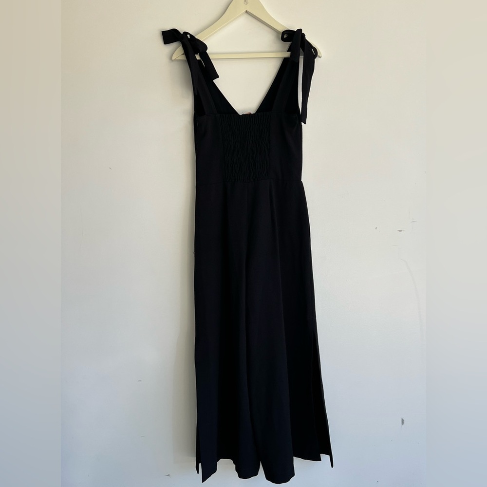 See by Chloé Black Jumpsuit Tie Shoulder Straps Smocked Back Wide Leg Size S - Picture 10 of 12